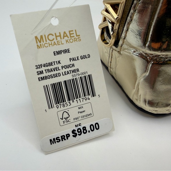 low start Michael Kors Leather Empire Gold Croc-Embossed Pouch ret $98 NWT - Picture 9 of 10